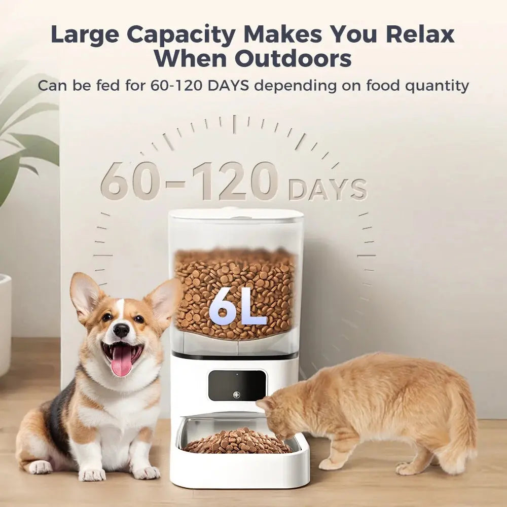 Automatic Cat Feeder,  Wifi Pet Feeder with APP Control for Cat/Dog, 6L Smart Cat Food Dispenser, Dog Feeder with Timed Feeding