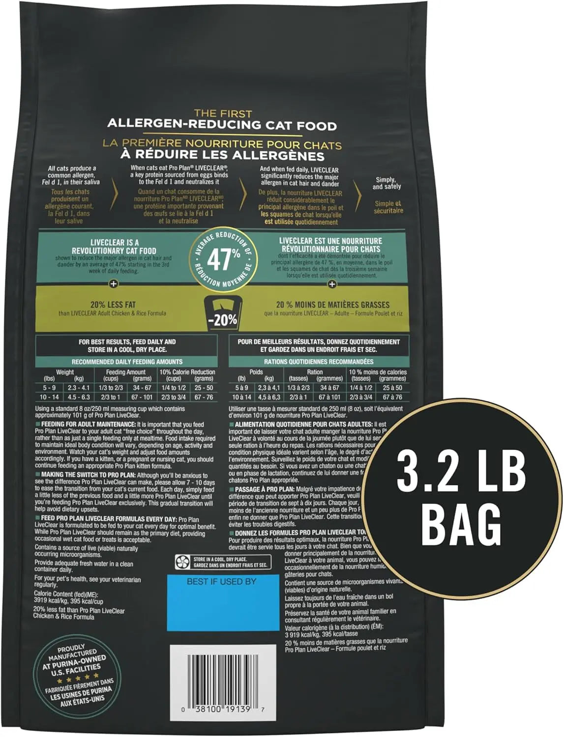 Liveclear Cat Food Weight Management and Cat Allergen Reducer Chicken and Rice Formula - 3.2 Lb. Bag