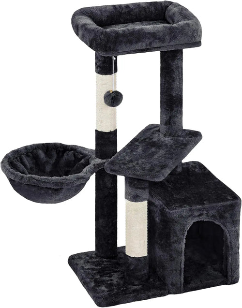 34In Cat Tree Cat Tower Scratching Posts Modern Bed Cat Furniture for Indoor Cats and Kittens as Pet House Activity Center with Warm Condo, Fluffy Nest, Large Platform, Comfy Basket