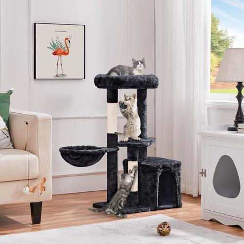 34In Cat Tree Cat Tower Scratching Posts Modern Bed Cat Furniture for Indoor Cats and Kittens as Pet House Activity Center with Warm Condo, Fluffy Nest, Large Platform, Comfy Basket
