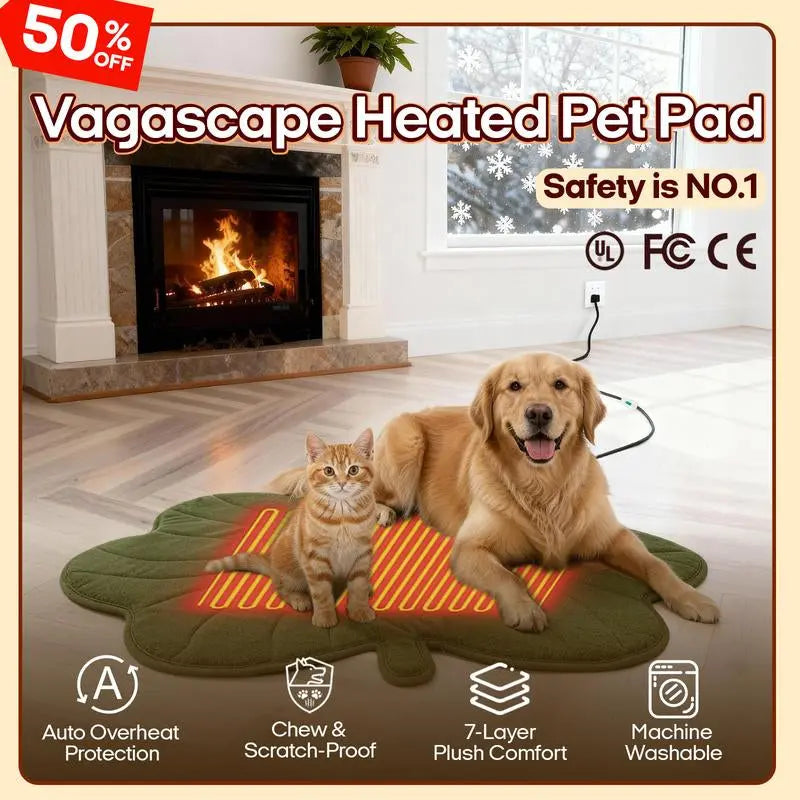 Vagascape Heated Pet Pad for Dogs & Cats – 7-Layer Safety Design, Auto Overheat Protection, Chew-Resistant Cord, Waterproof & Machine Washable, Ideal for Indoor & Outdoor Use Shaped Beds