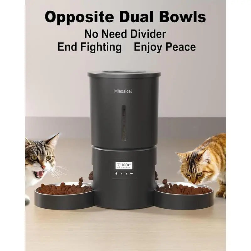 Miaoscal Dual Cat Automatic Feeder, 4.2L Smart Food Dispenser with Timer, Portion Control & Voice Recording