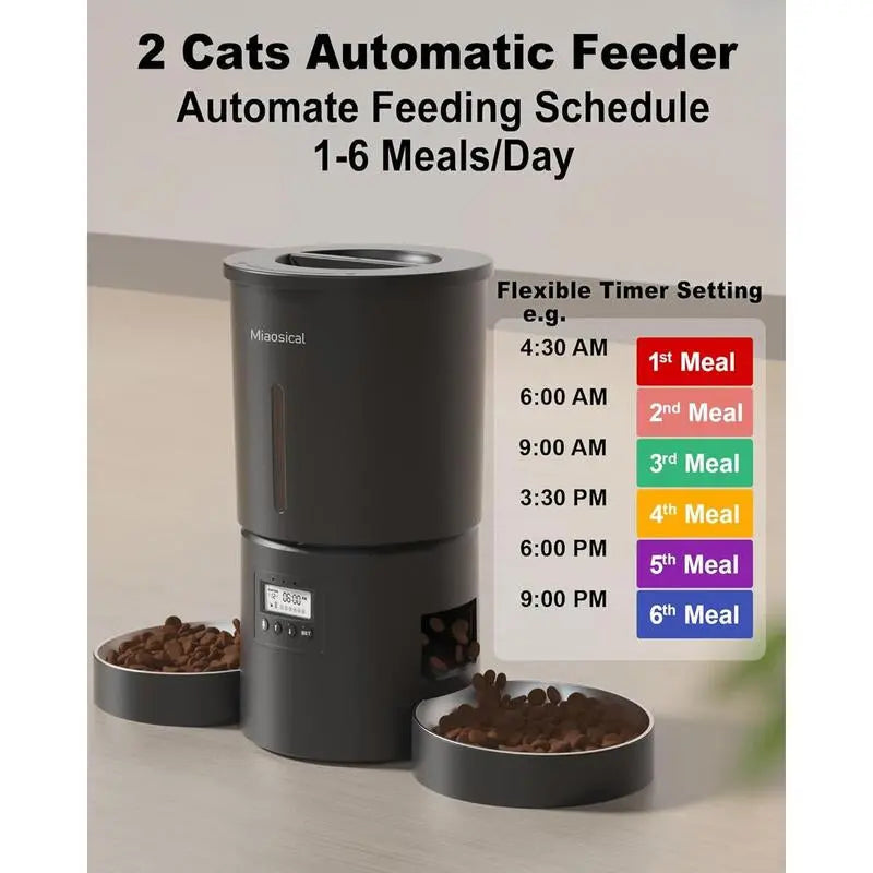 Miaoscal Dual Cat Automatic Feeder, 4.2L Smart Food Dispenser with Timer, Portion Control & Voice Recording